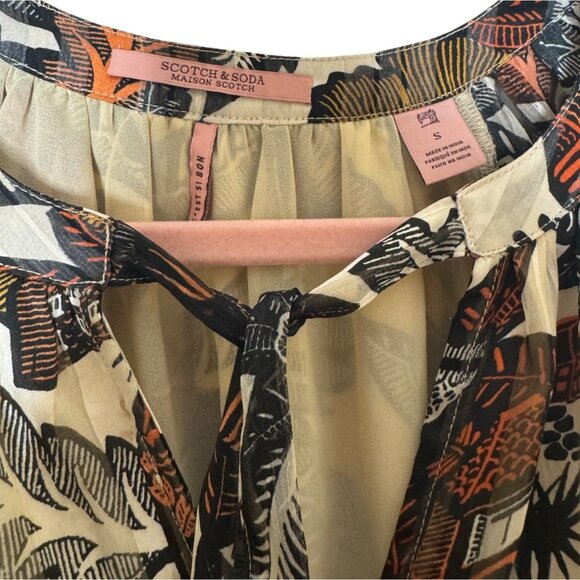 Scotch & Soda Boho Floral Flowy Midi Dress Long Sleeve Tiered Skirt Size S 70s - Picture 6 of 15